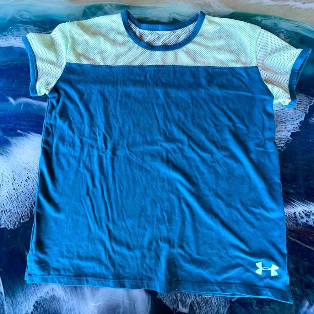 Womens-Youth Under Armour sheer gym workout top turquoise and green fits S/M
